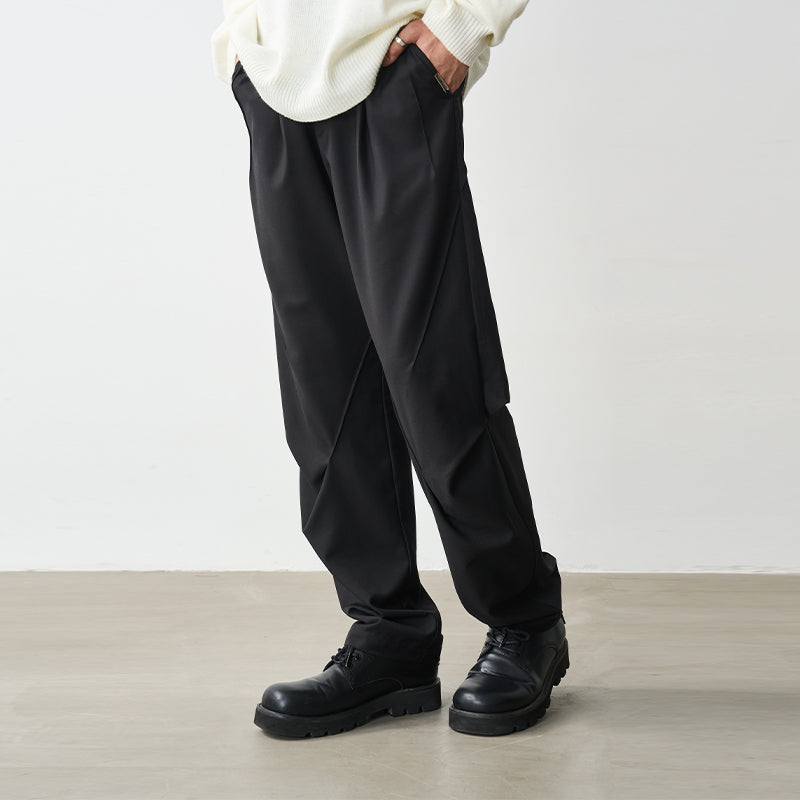 Pleated Irregular Straight Trousers