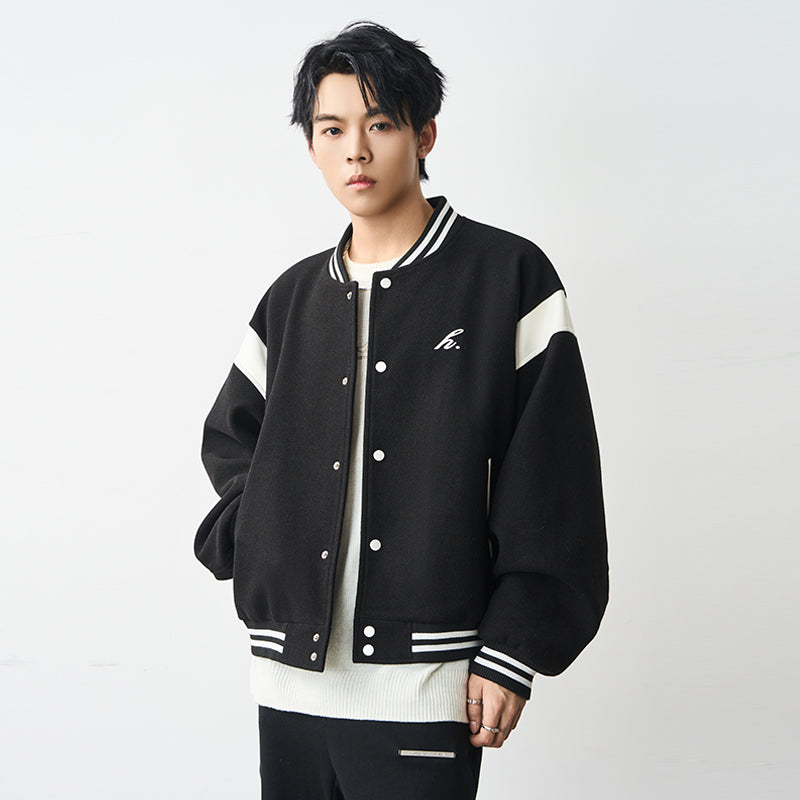 Contrast Stitching Embroidered Varsity Jacket