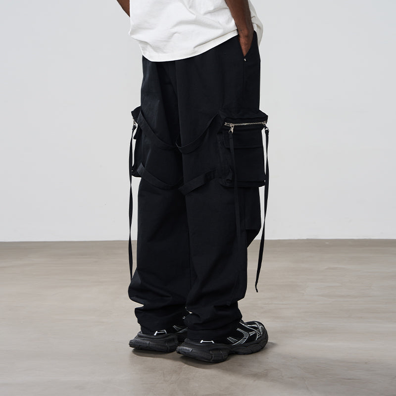 Zipper Stitched Pockets Strings Trousers