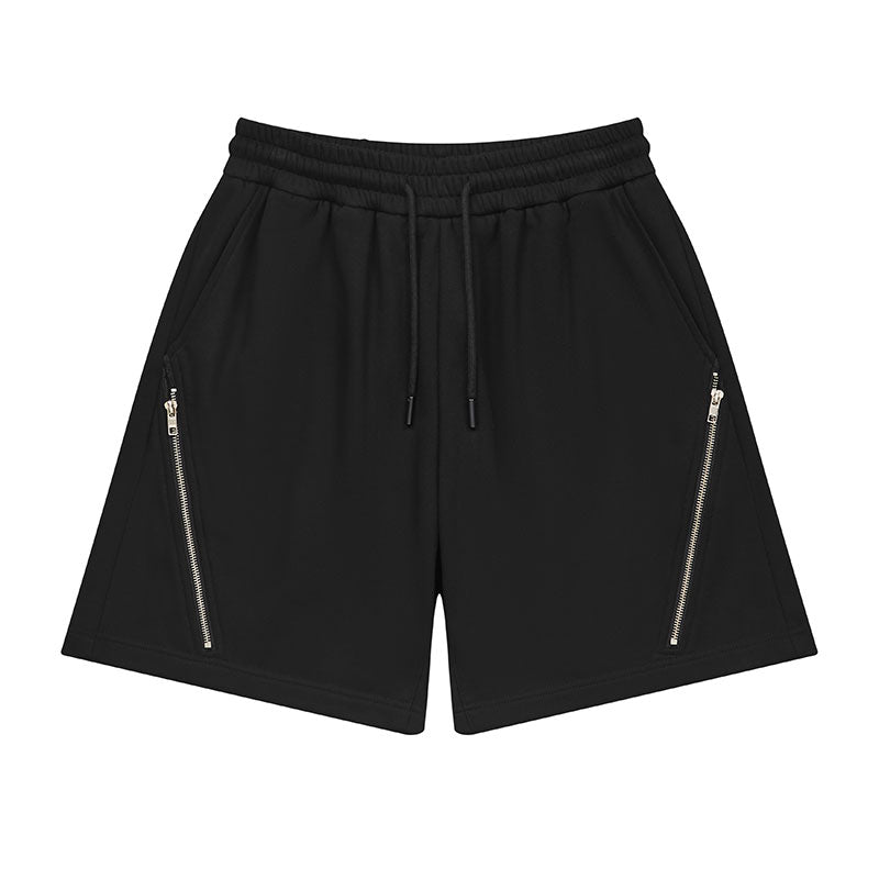 Diagonal Zipper Casual Shorts