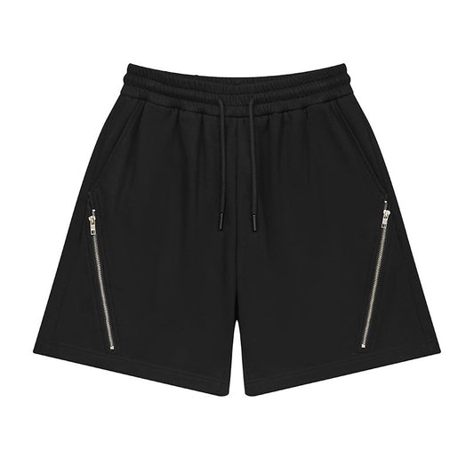 Diagonal Zipper Casual Shorts