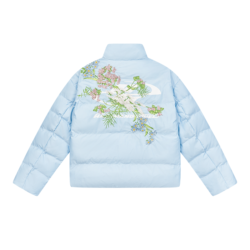 Floral Logo Embroidered Puffer Jacket