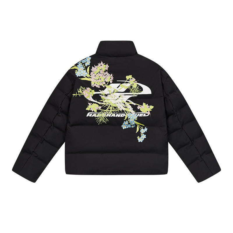 Floral Logo Embroidered Puffer Jacket