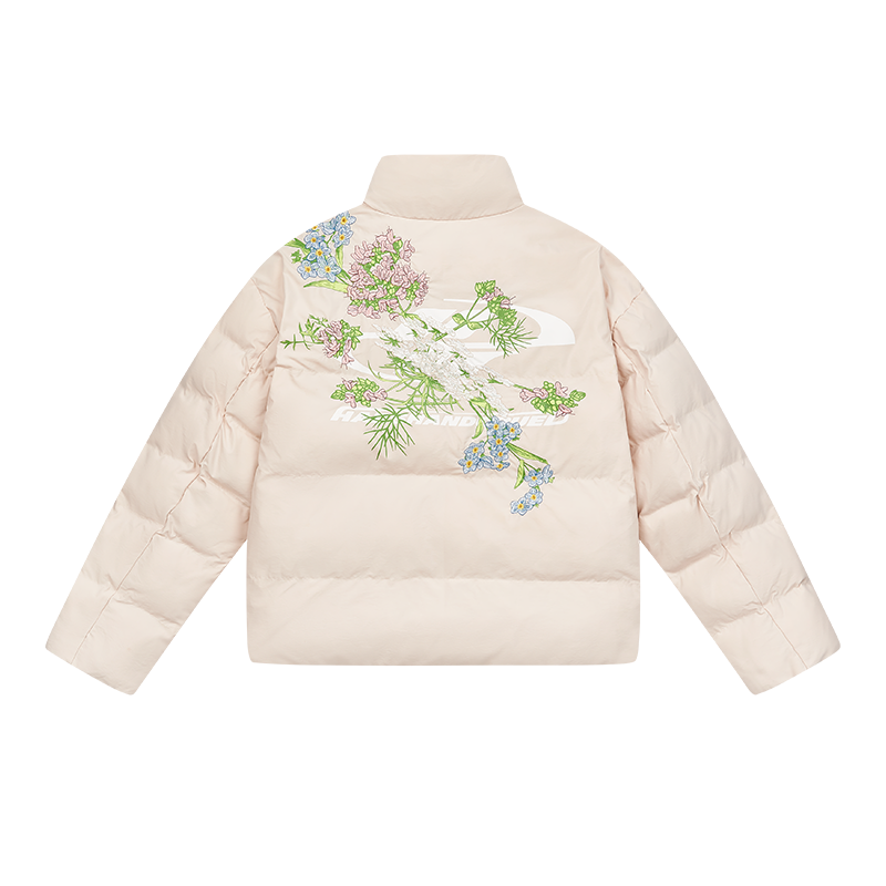 Floral Logo Embroidered Puffer Jacket