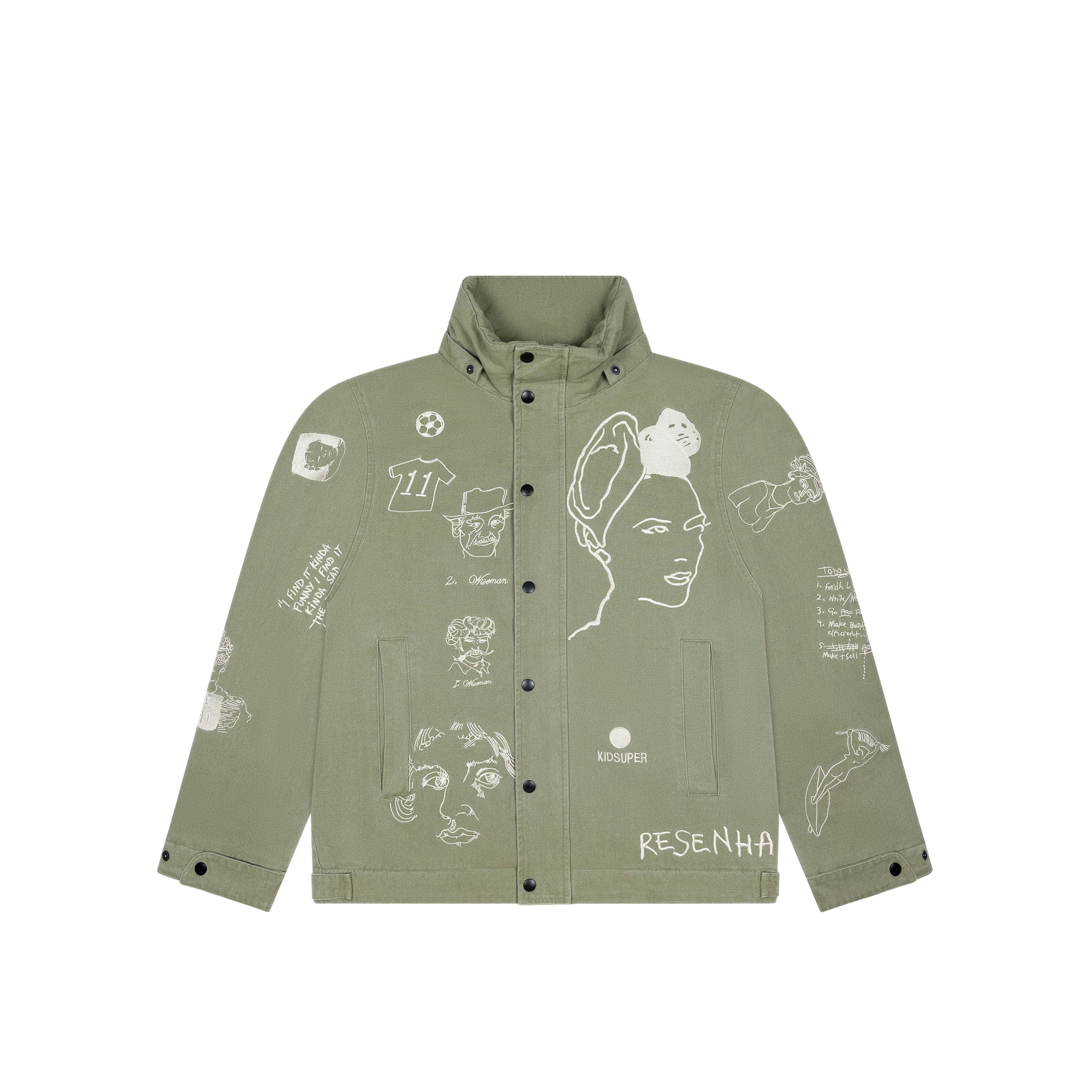 Embroidered Canvas Zip Jacket [Olive]