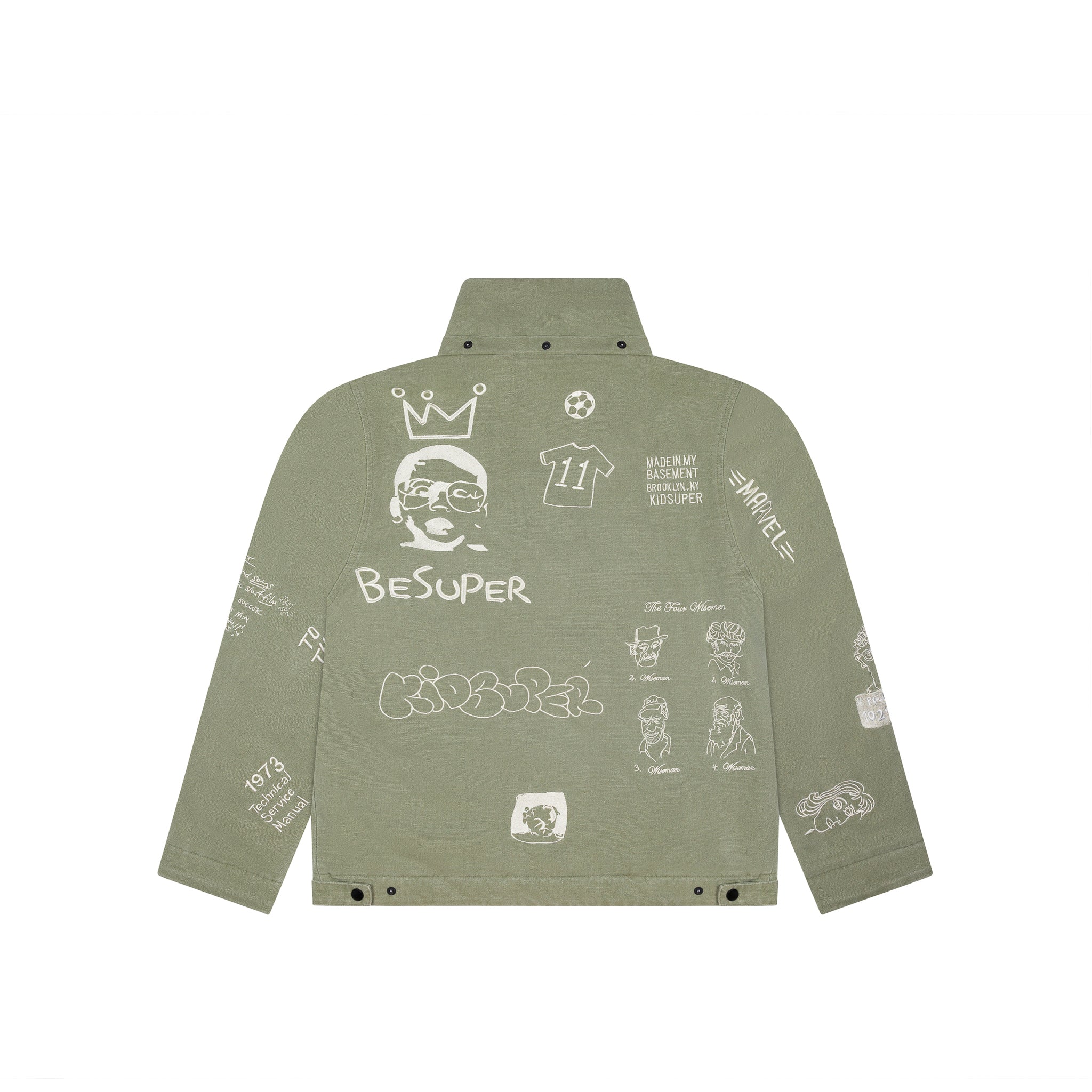 Embroidered Canvas Zip Jacket [Olive]