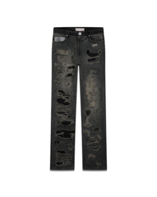 "Deteriorate" Grayscale Patched Boro Denim (Dirty Black)