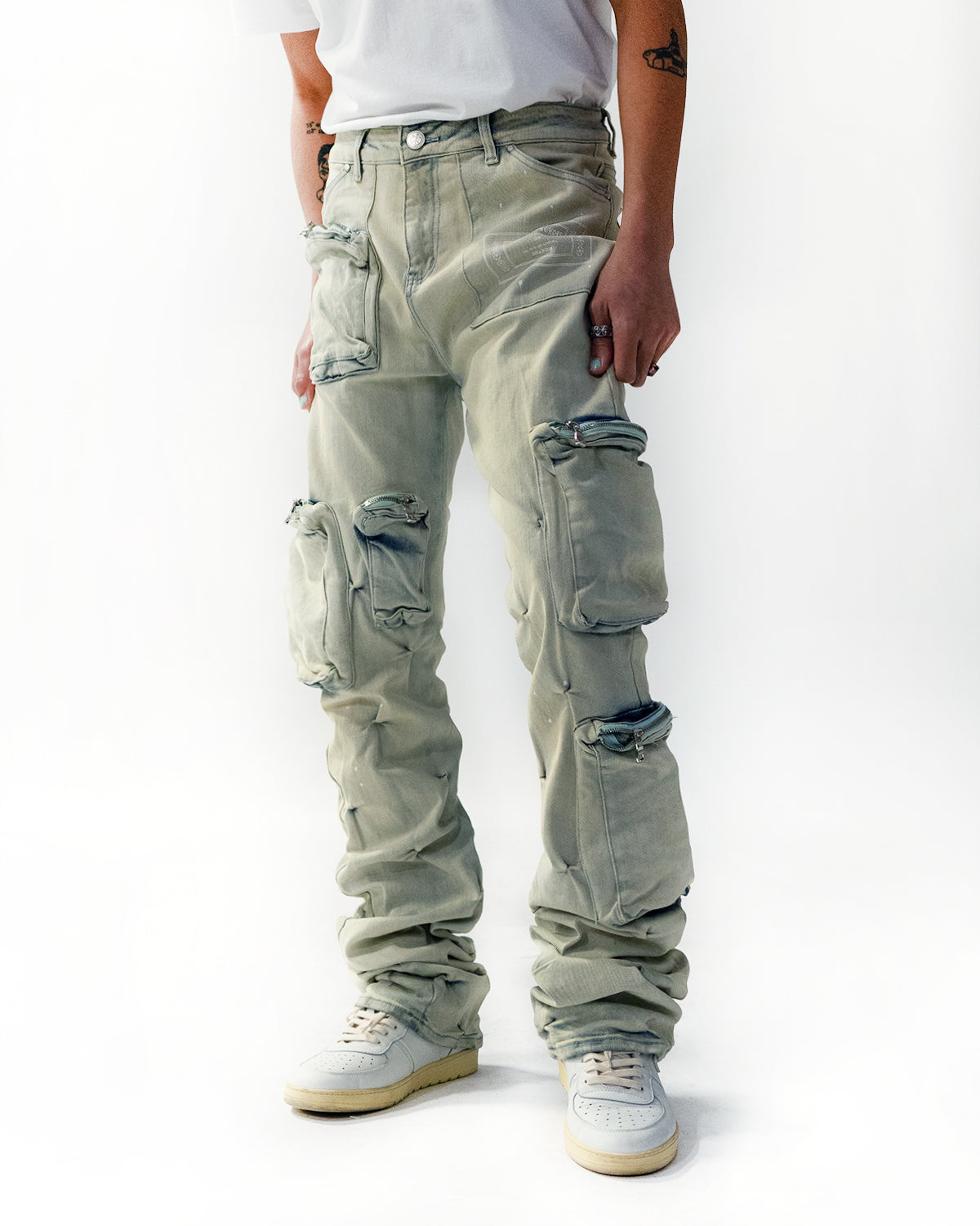 "Pinched" Stacked Flare Denim (Light Blue Wash)