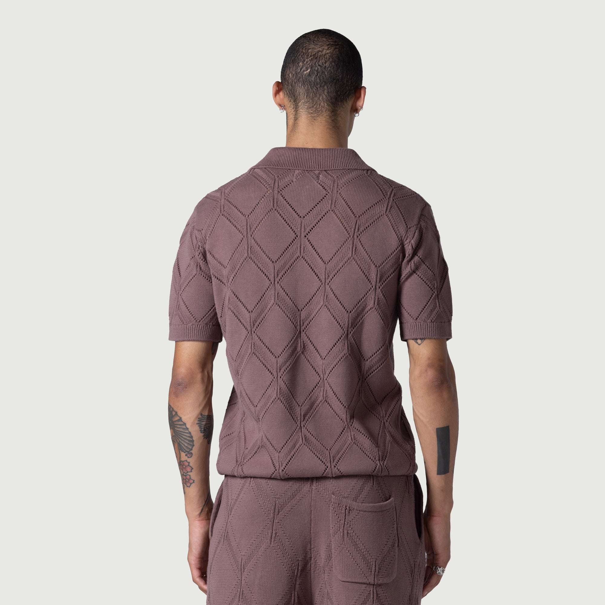 Diamond Knit Polo - Brown