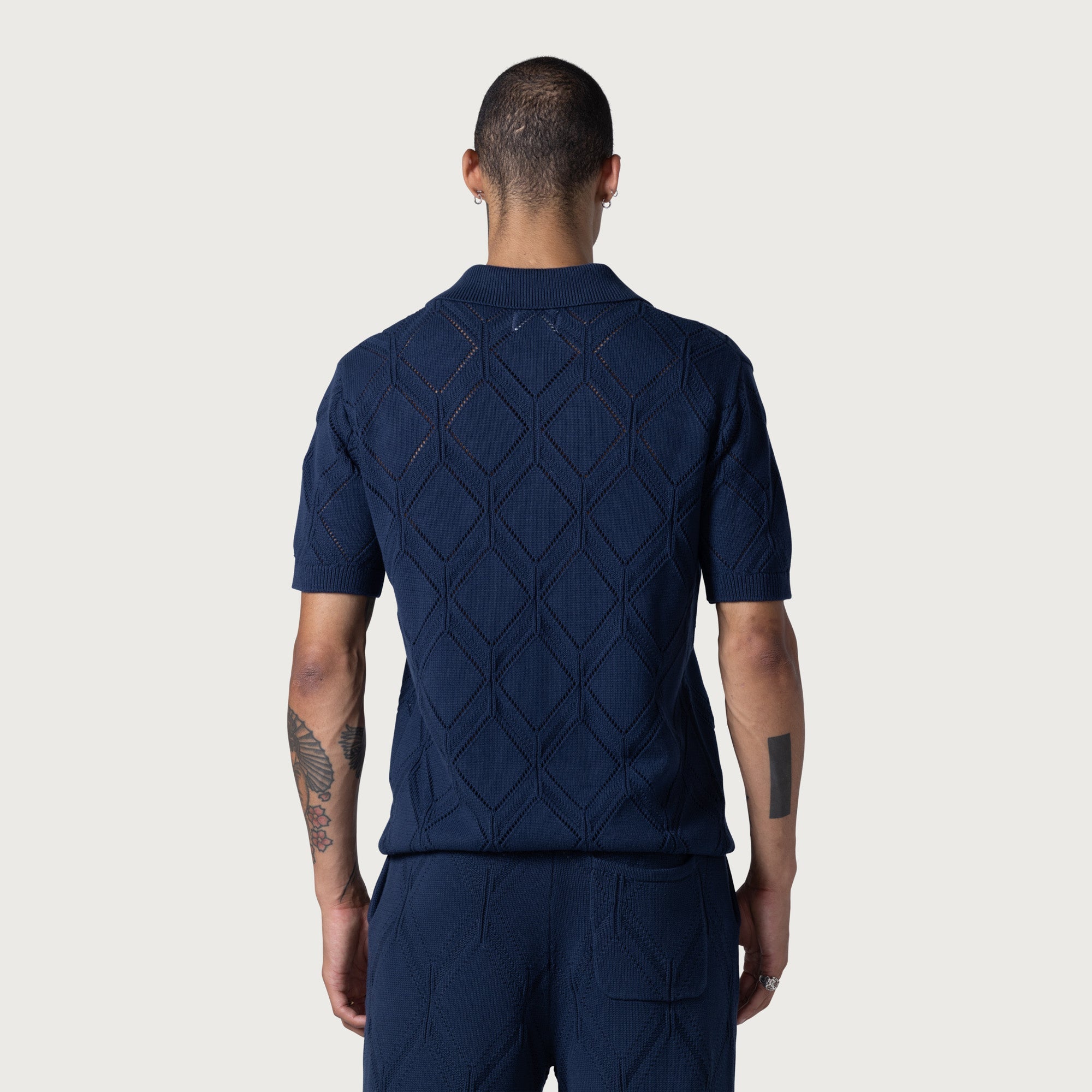 Diamond Knit Polo - Navy