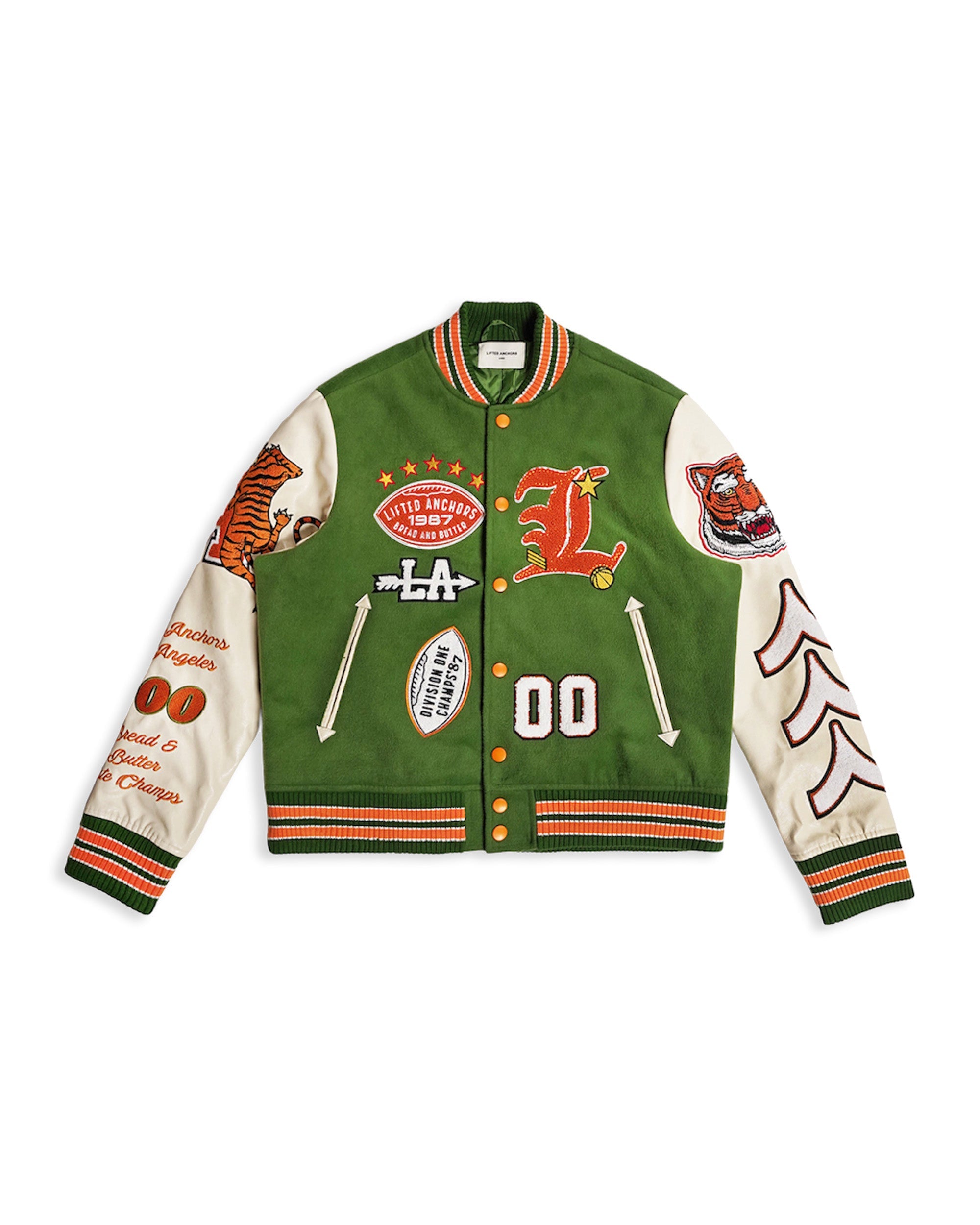 "Champion" Letterman Jacket (Olive/Orange)