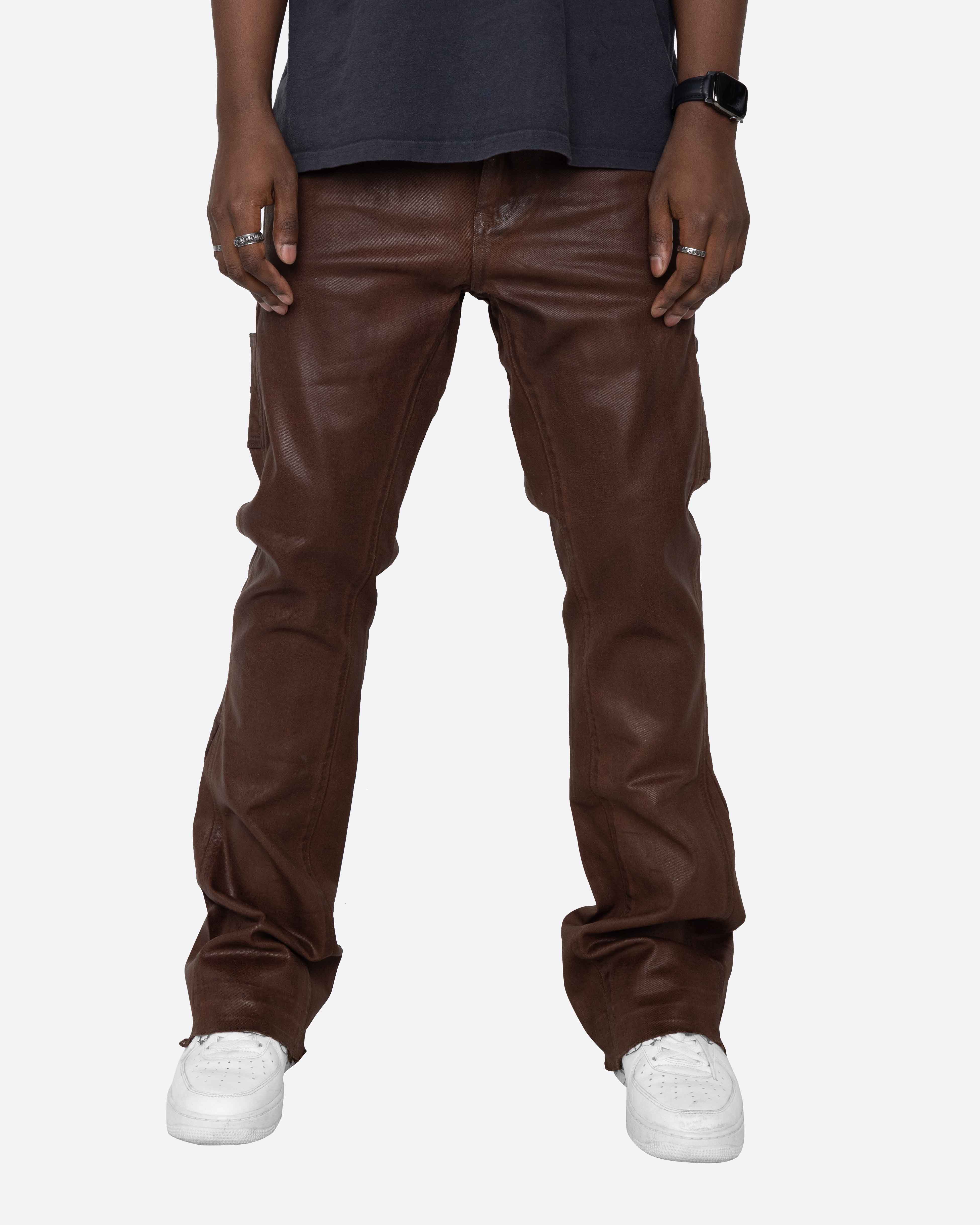 EPTM MACKY FLARE WAX PANTS-BROWN