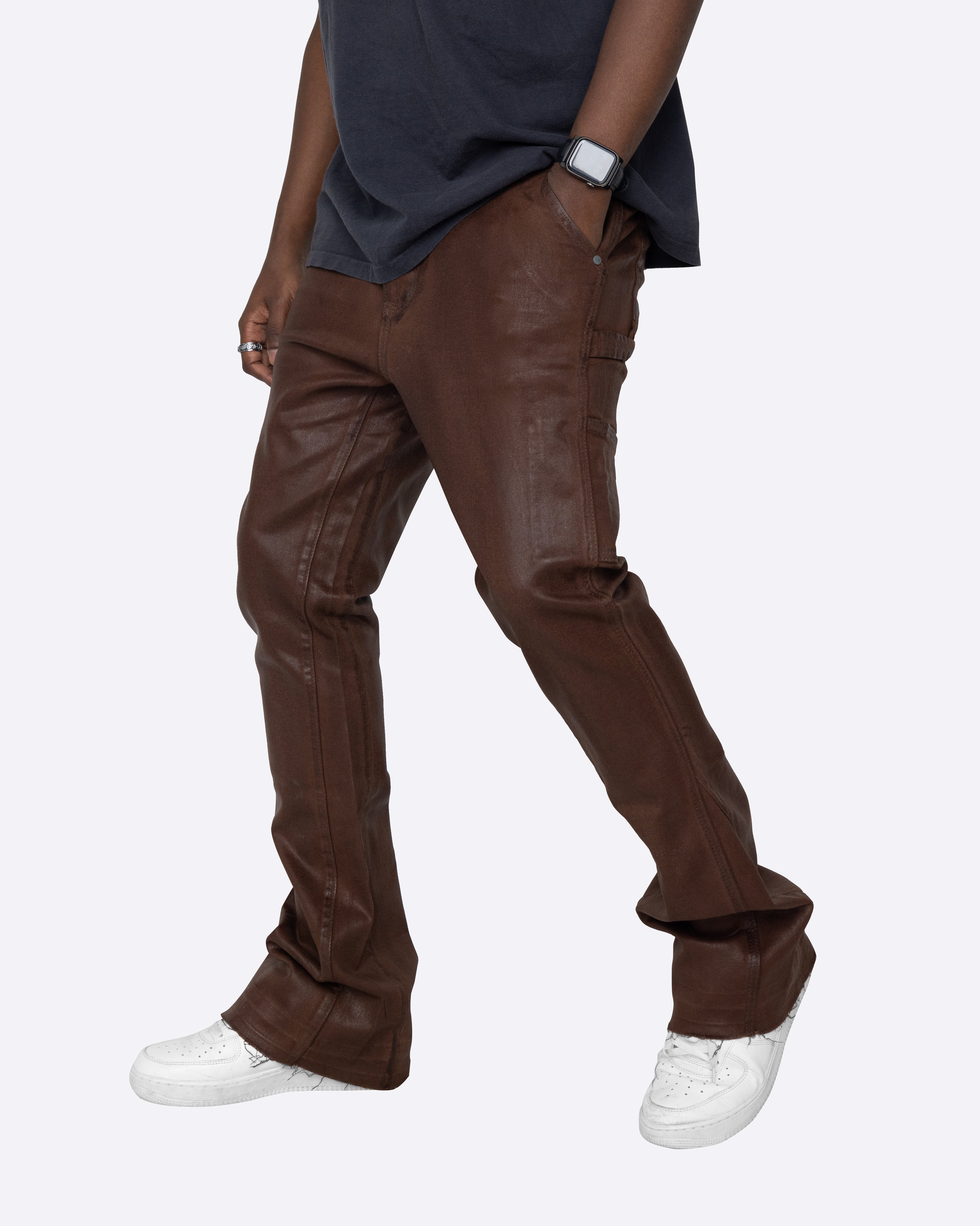 EPTM MACKY FLARE WAX PANTS-BROWN