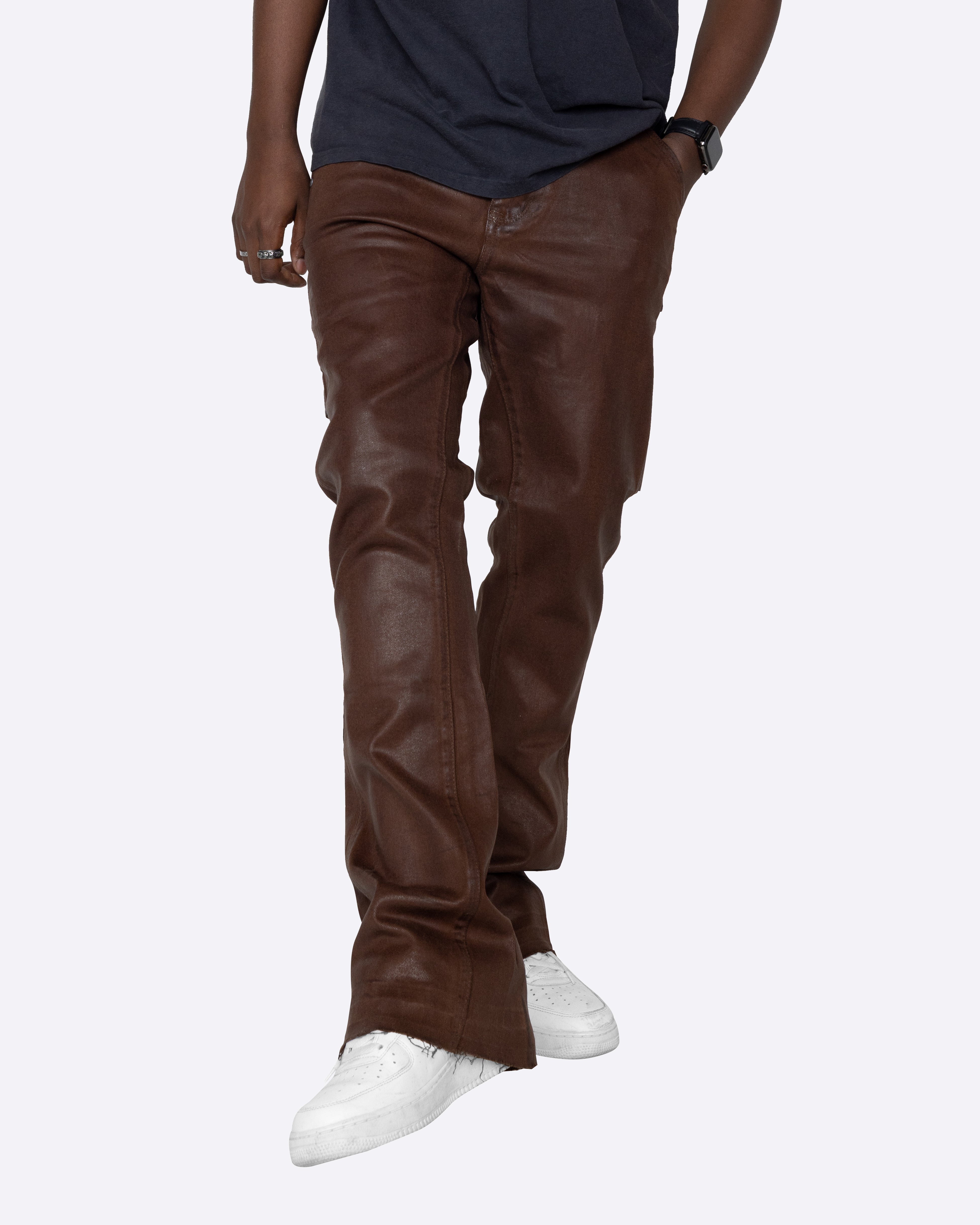 EPTM MACKY FLARE WAX PANTS-BROWN