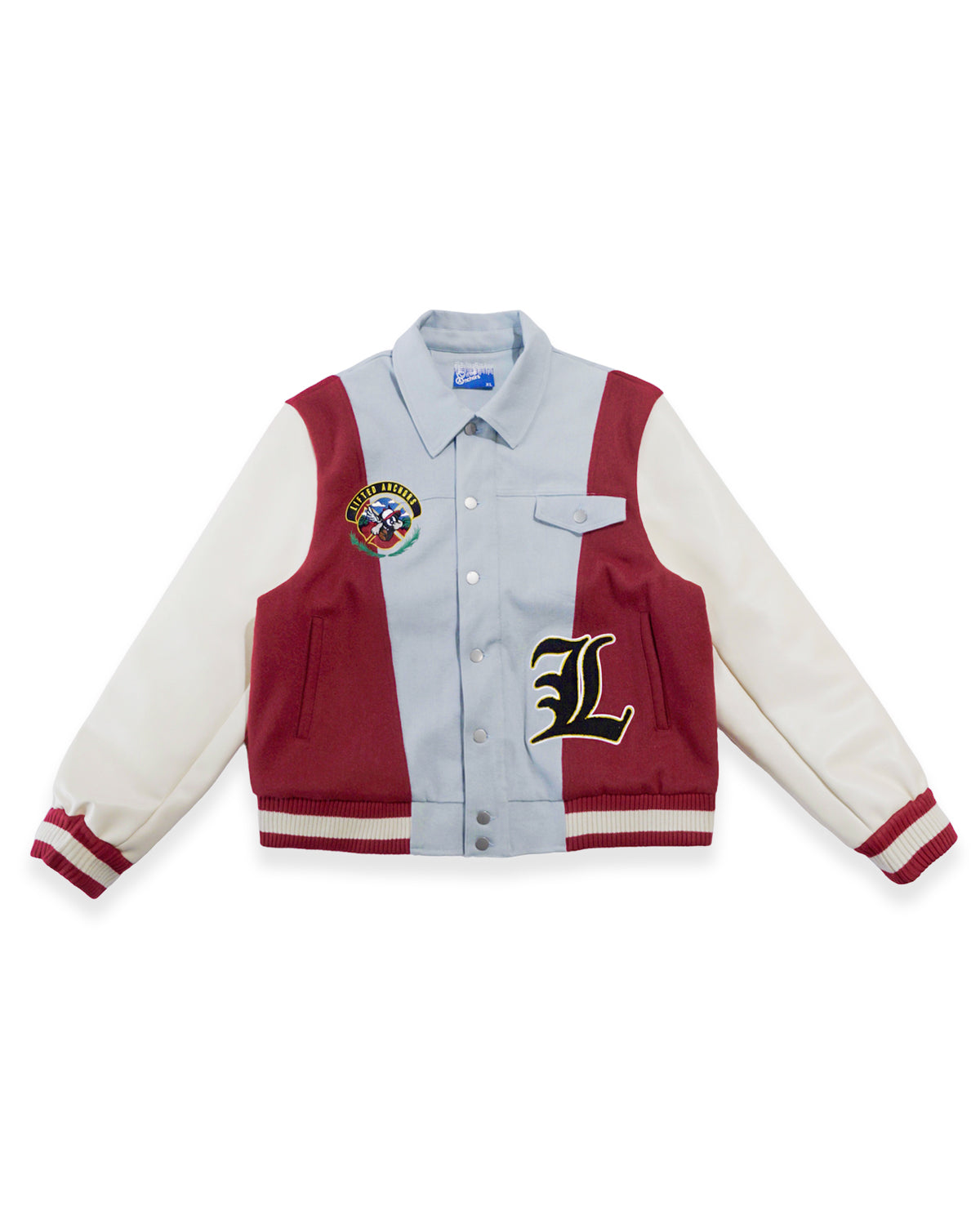 "Claridge" Letterman Jacket (Denim/Red/Cream)