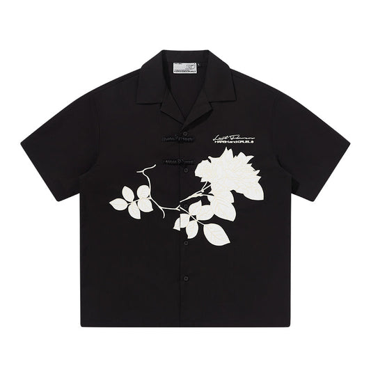 Rose Patches Embroidered Cuban Shirt