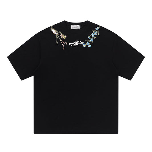 Floral Collar Embroidery Tee