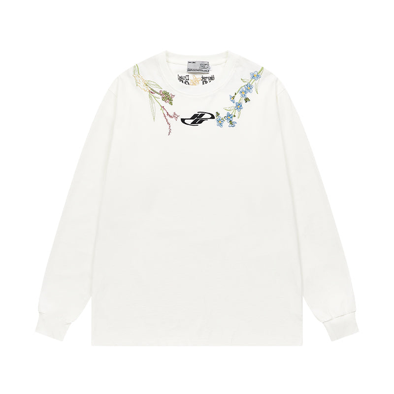 Floral Collar Embroidery L/S Tee