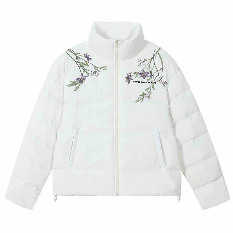 Floral Embroidery Zip HACR Down Jacket