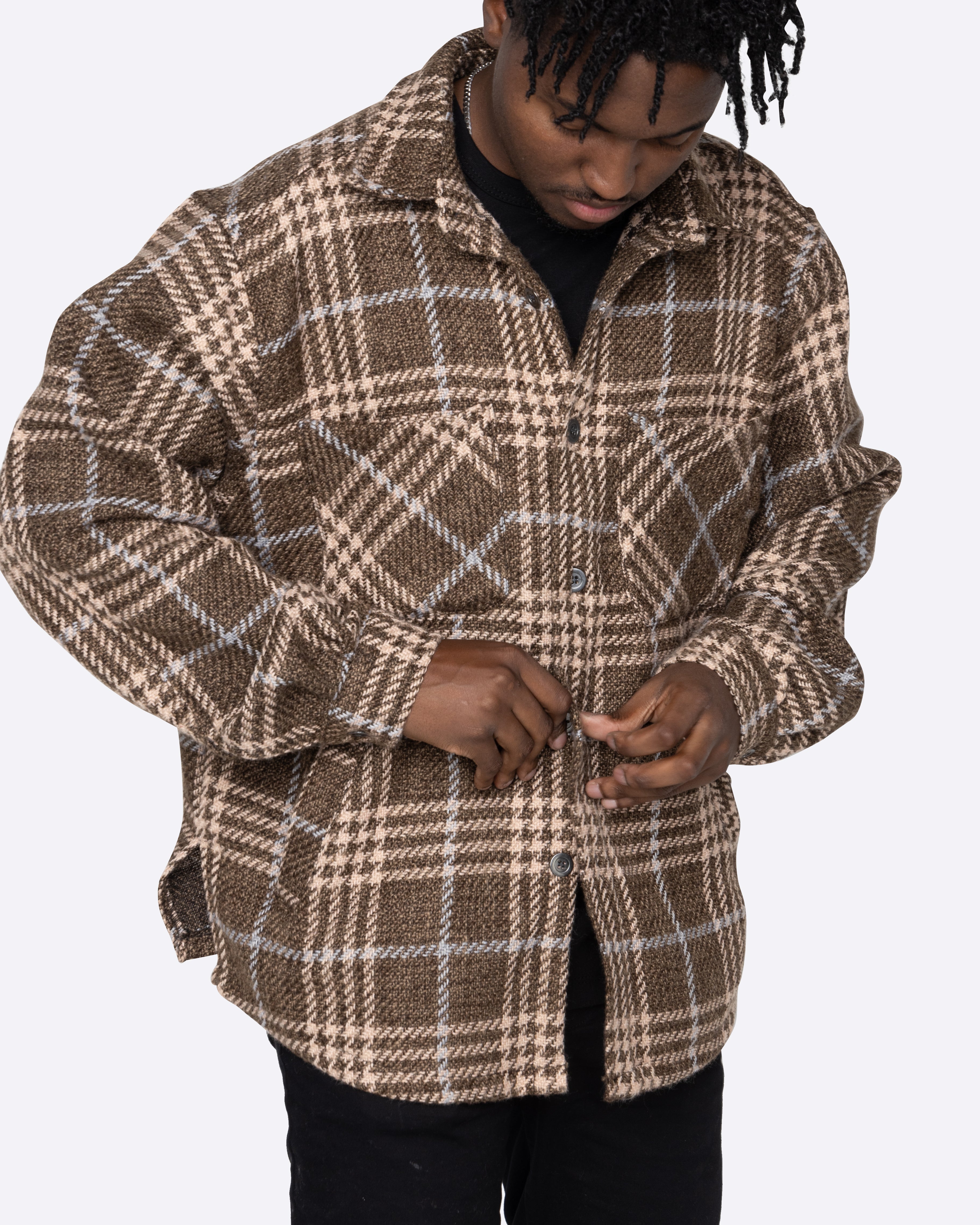 EPTM SLIT FLANNEL SHIRT- PLAID BROWN