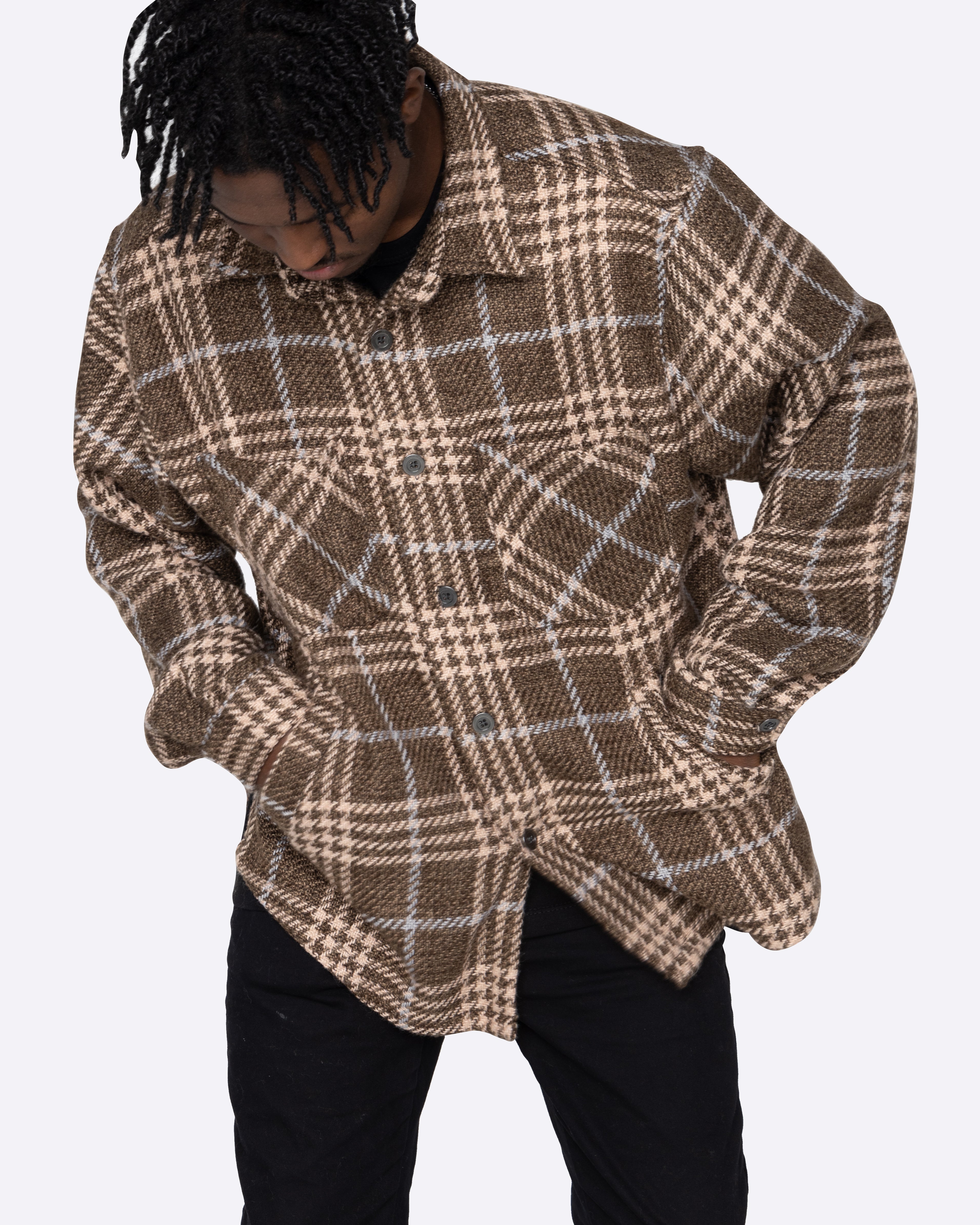 EPTM SLIT FLANNEL SHIRT- PLAID BROWN