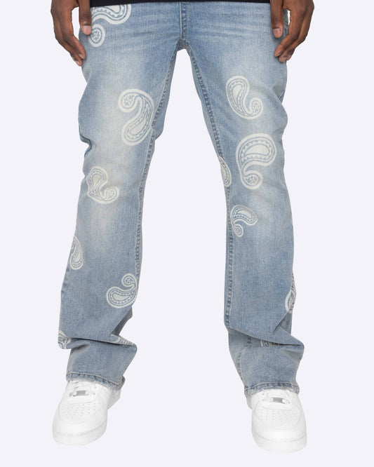 EPTM BLEACHED PAISLEY FLARE DENIM-DENIM BLUE