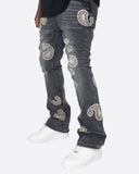 EPTM BLEACHED PAISLEY FLARE DENIM-BLACK