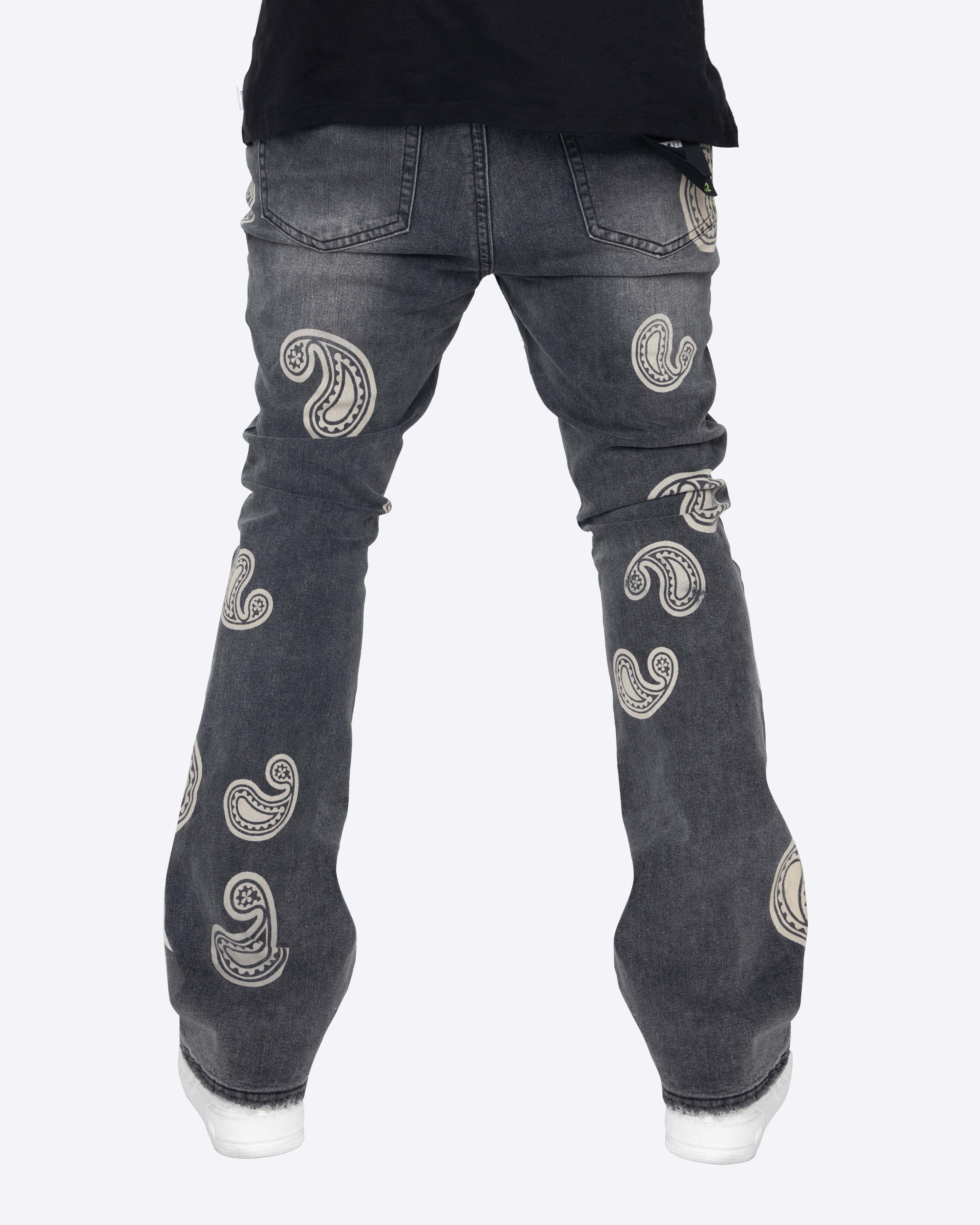 EPTM BLEACHED PAISLEY FLARE DENIM-BLACK