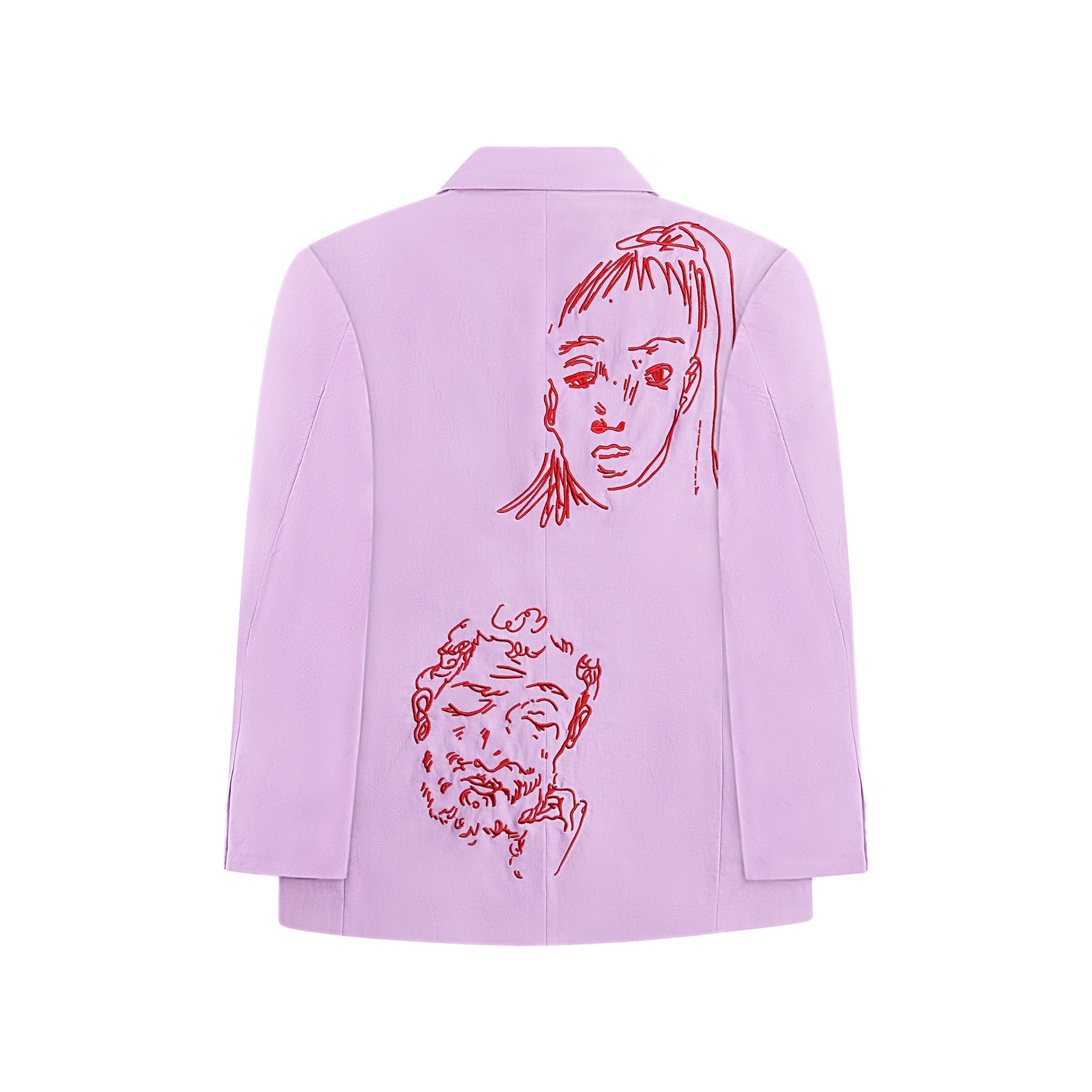 Doodle Faces Embroidered Suit Top [Lavender]