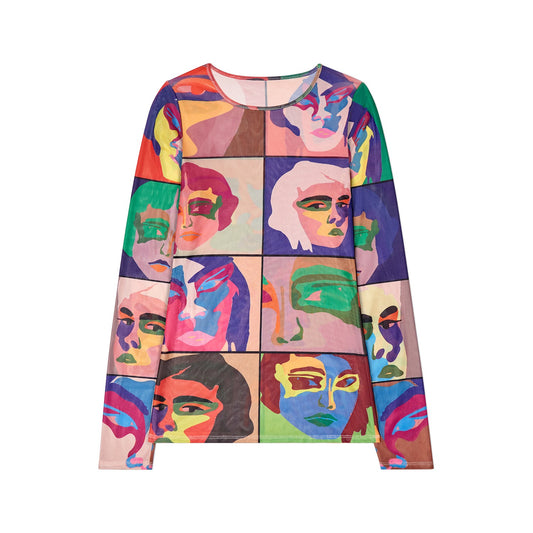 Faces printed mesh shirt [Multi]