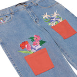 All Over Flower Pots Denim Jeans [Blue]