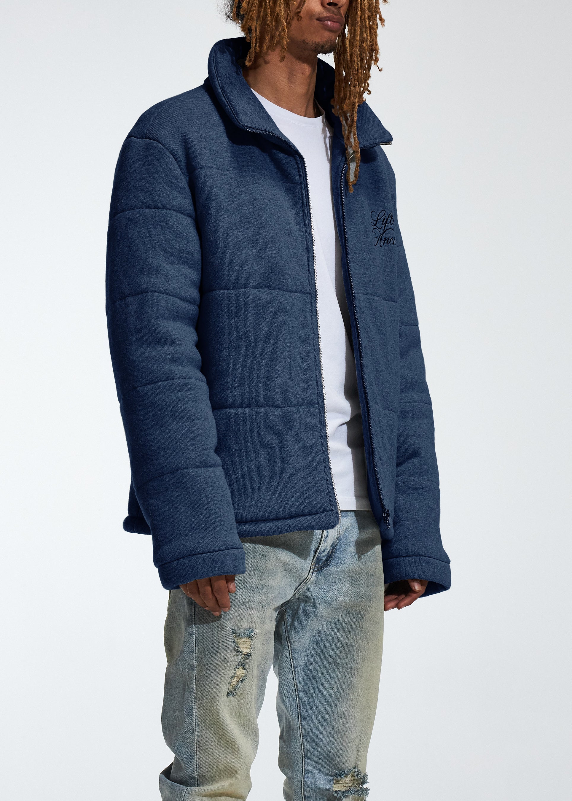 "Modular" Knitted Puffer Jacket (Navy)