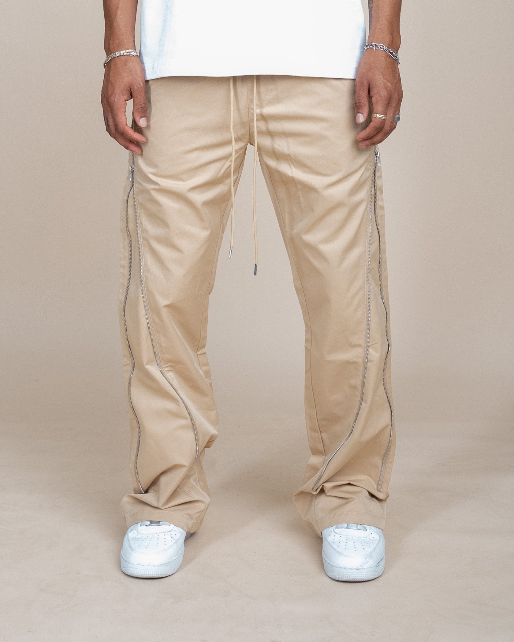 EPTM NYLON ZIP FLARED PANTS - TAN