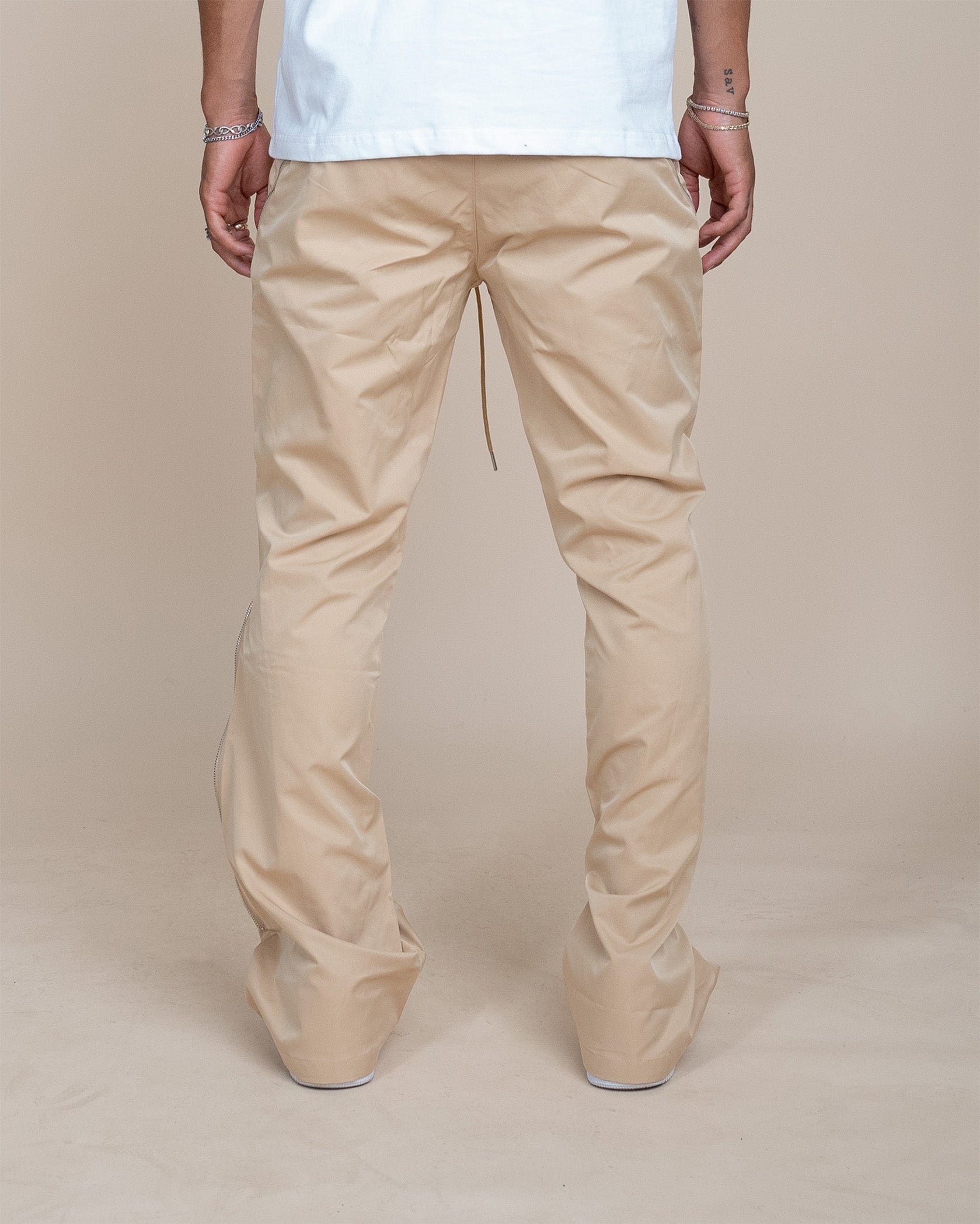 EPTM NYLON ZIP FLARED PANTS - TAN