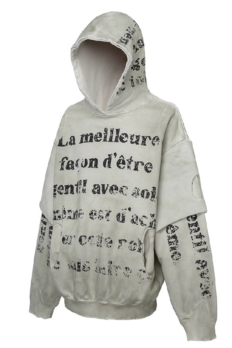 Layered Distressed Graphic Hoodie