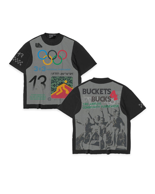 "Buckets" Jersey Print Olympic Tee (Black)