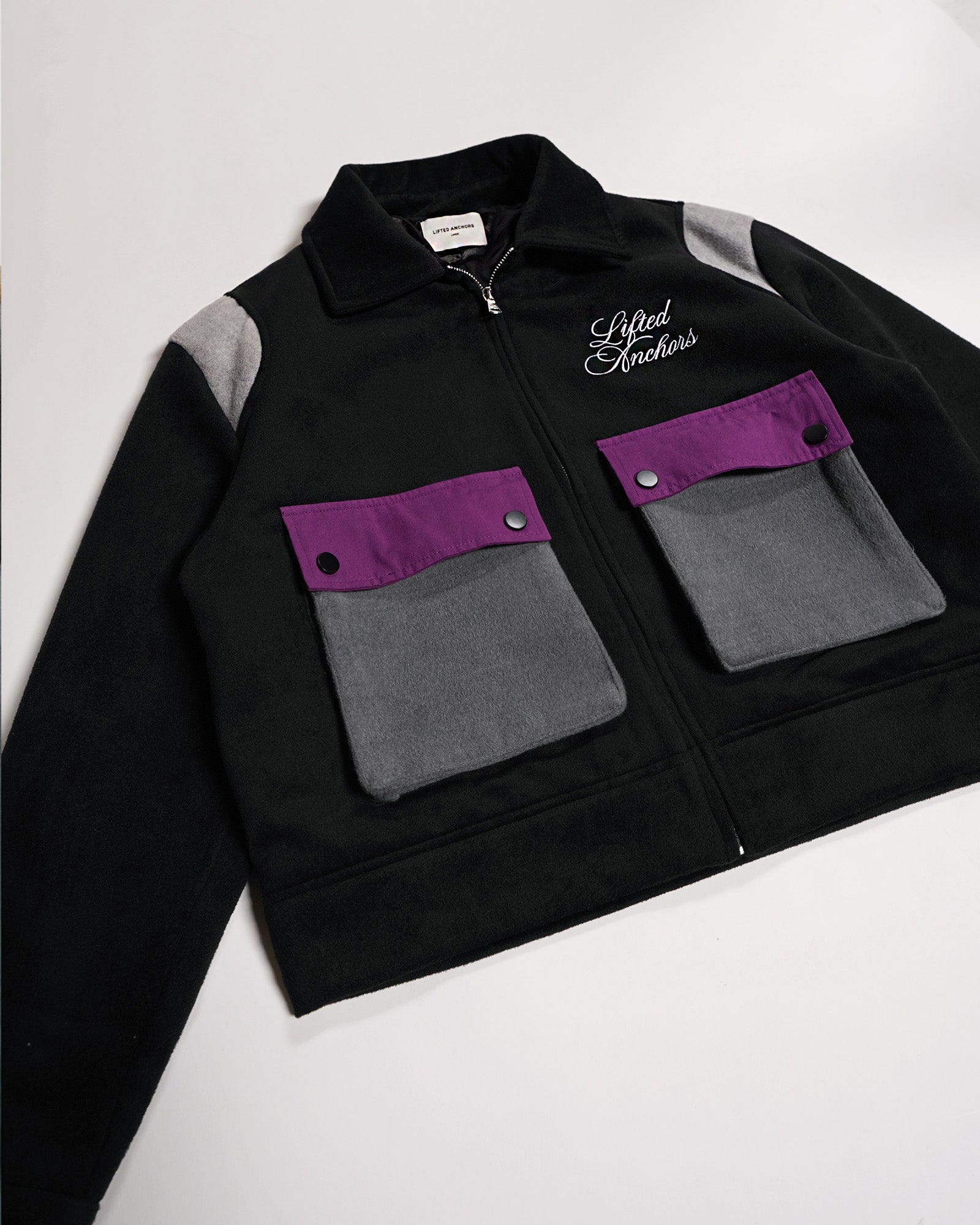 "Pegasus" Wool Teddy Jacket (Black/Grey)