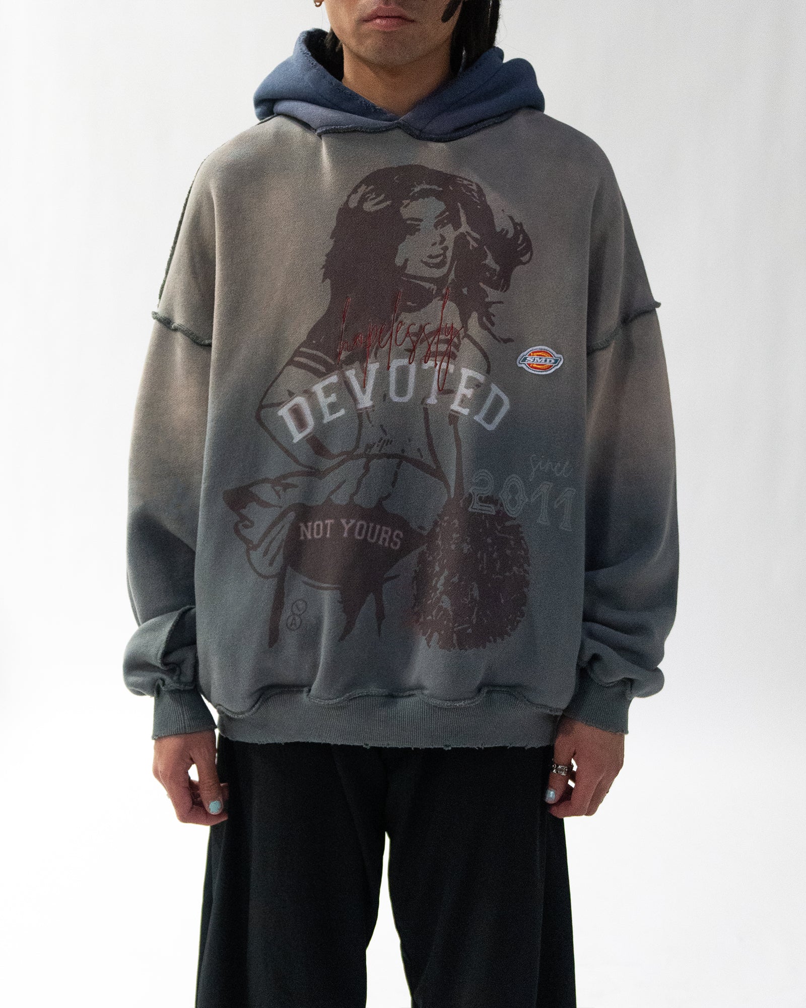 "Pep Rally" Two-Toned Reverse Stitch Hoodie (Blue)