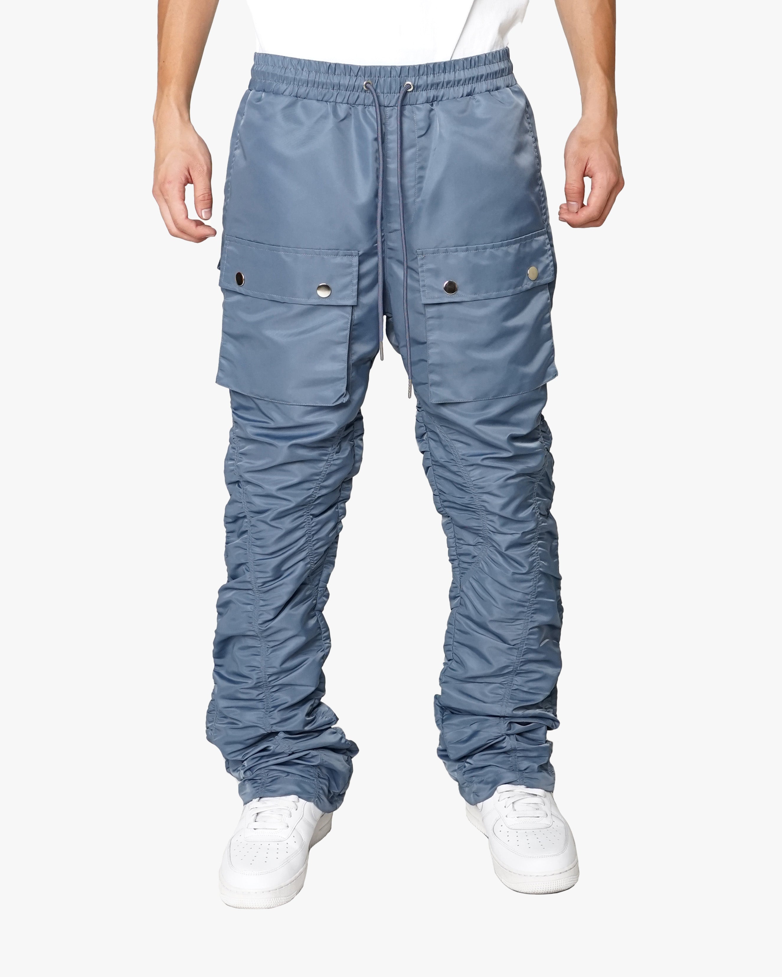 EPTM RUCHED FLARE PANTS-DENIM BLUE