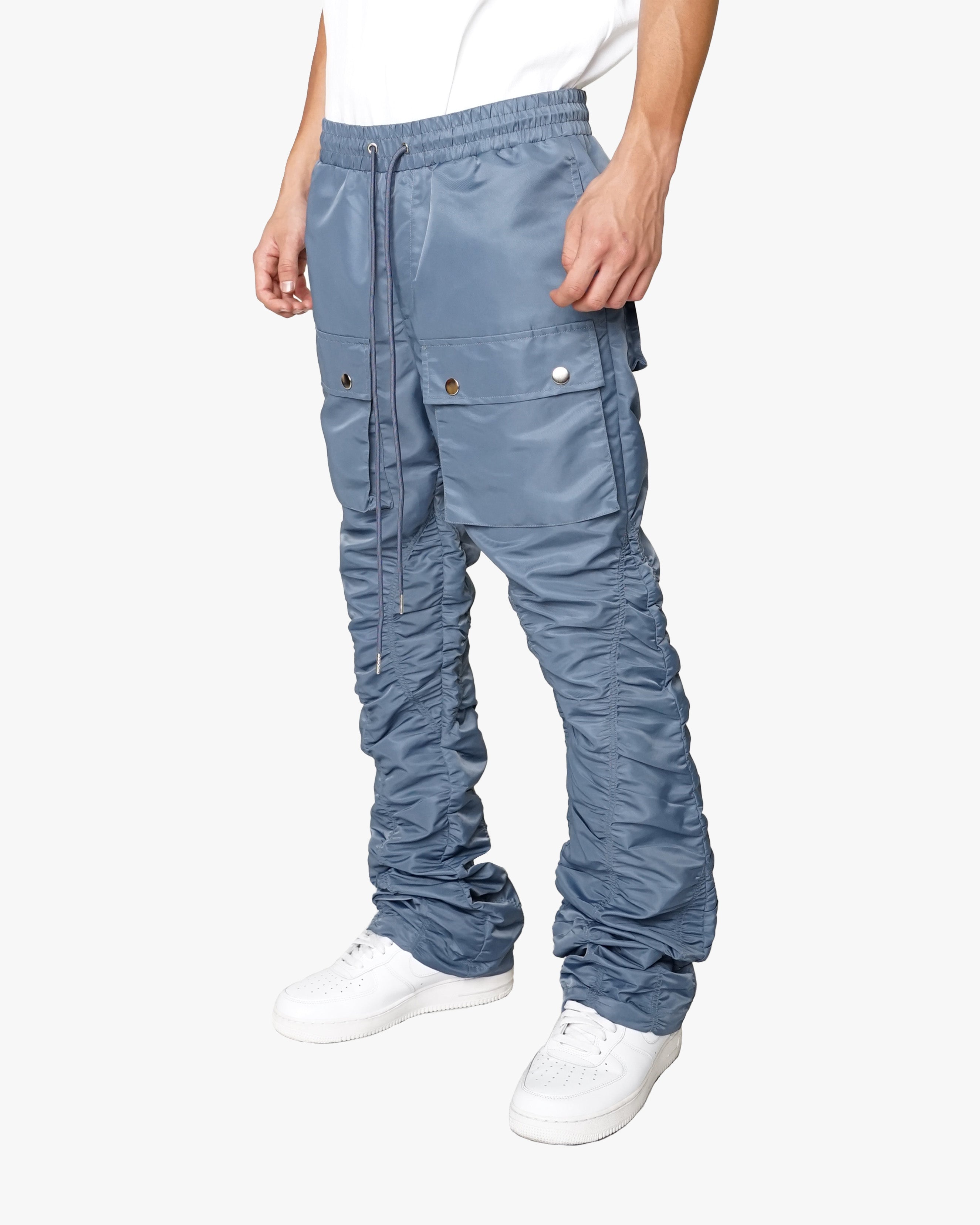 EPTM RUCHED FLARE PANTS-DENIM BLUE