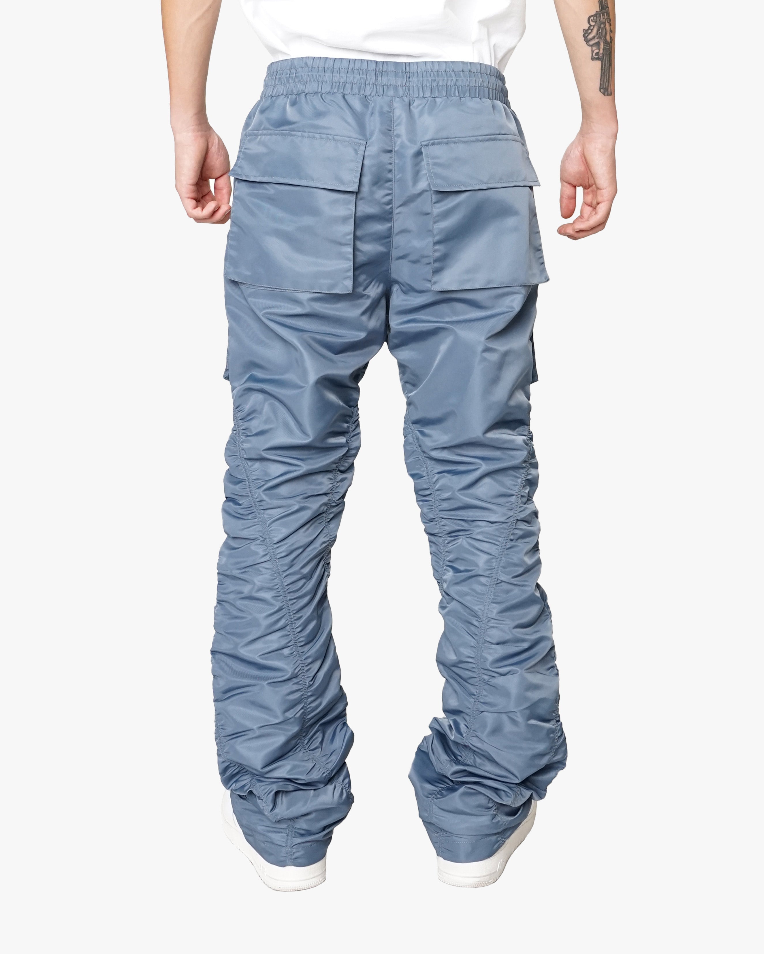 EPTM RUCHED FLARE PANTS-DENIM BLUE