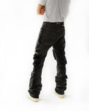 "Pinched" Stacked Flare Denim (Dark Black Wash)