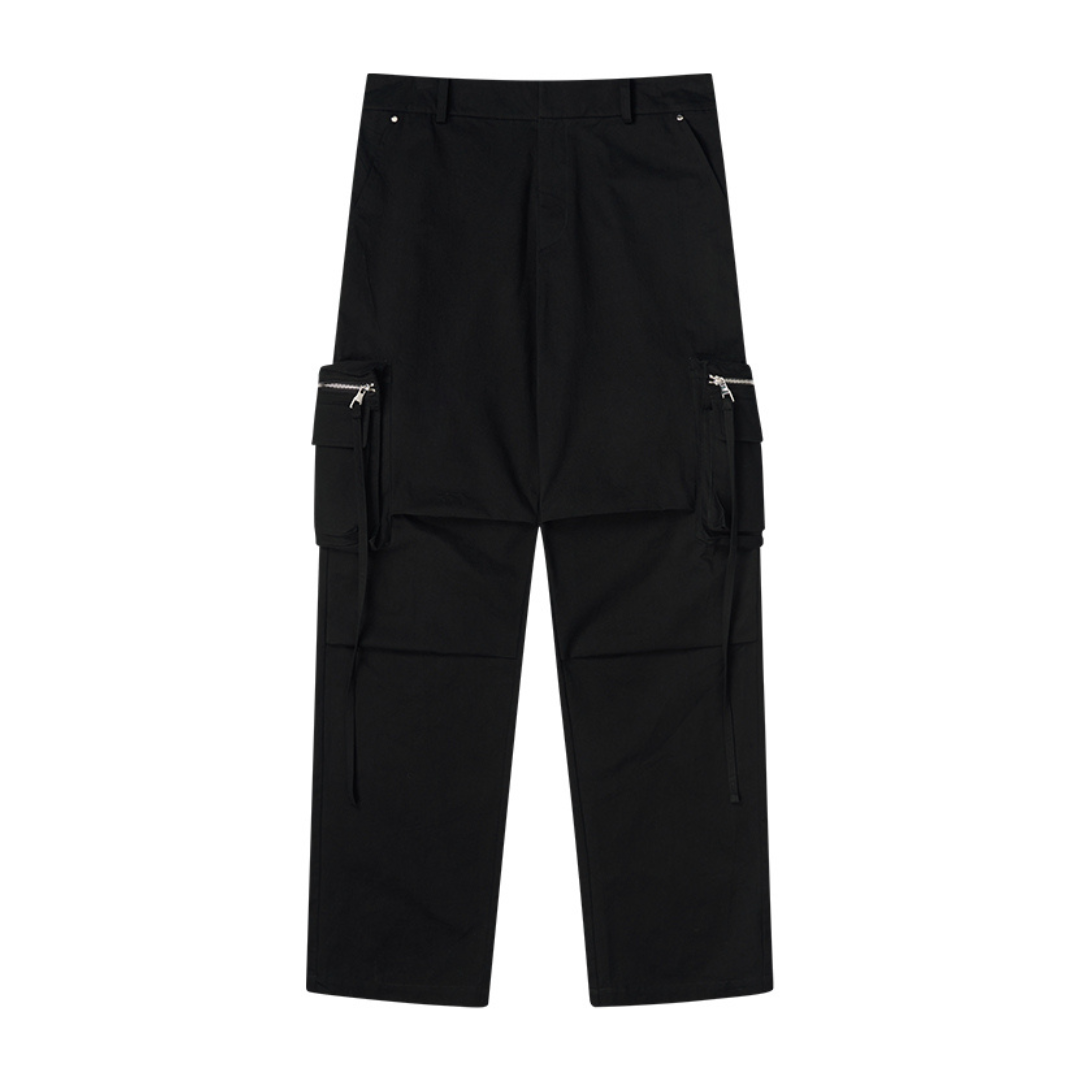 Zipper Stitched Pockets Strings Trousers