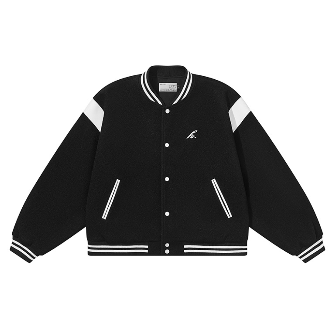 Contrast Stitching Embroidered Varsity Jacket