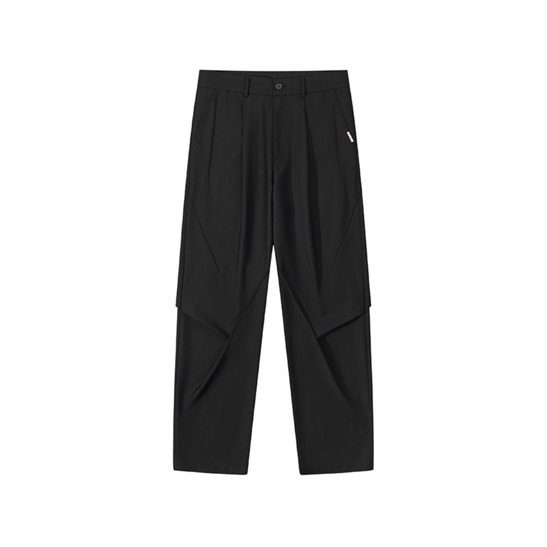 Pleated Irregular Straight Trousers