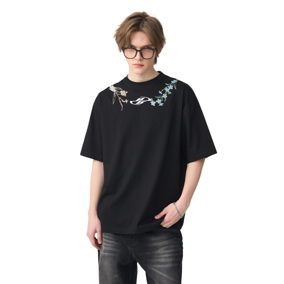 Floral Collar Embroidery Tee