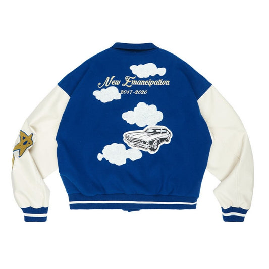 Embroidered Clouds Woolen Varsity Jacket