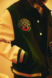 "Claridge" Letterman Jacket (Black Denim/Olive)