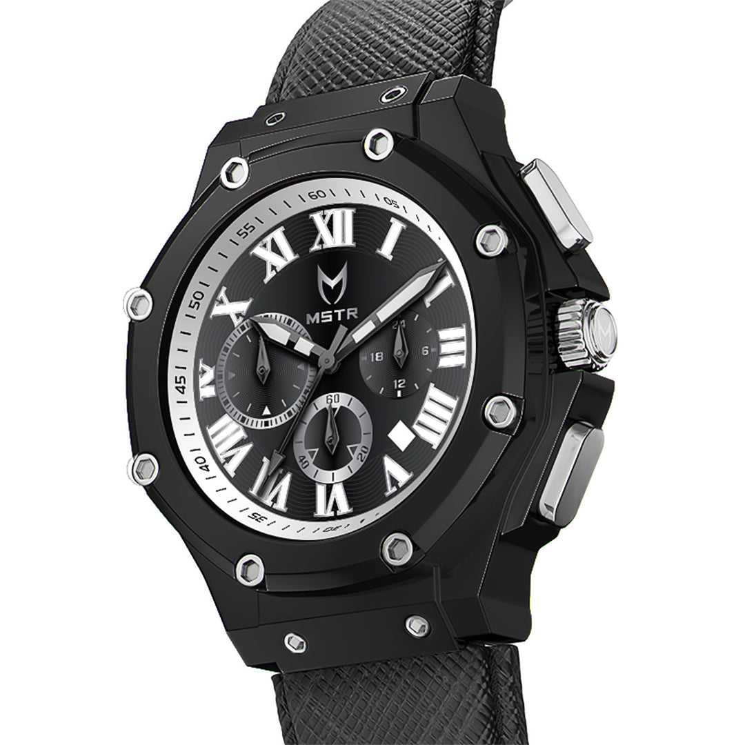 AM1030LB - AMBASSADOR BLACK / SILVER / LEATHER BAND WATCH