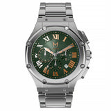 AM1037SS - AMBASSADOR SILVER / GREEN / SILVER STEEL BAND WATCH